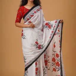 KIAARON Floral Pure Cotton Block Print Saree-image-88