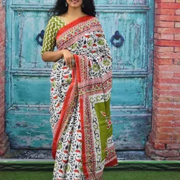 KIAARON Floral Printed Pure Cotton Block Print Saree-picture-18