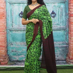 KIAARON Floral Printed Pure Cotton Block Print Saree-picture-38