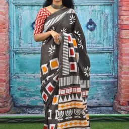 KIAARON Ethnic Motifs Pure Cotton Block Print Saree-picture-18