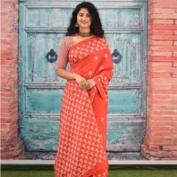 KIAARON Floral Printed Pure Cotton Block Print Saree-picture-28