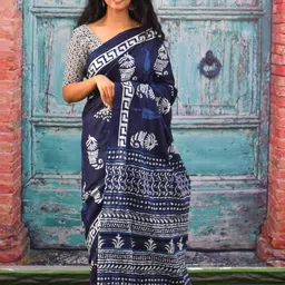 KIAARON Ethnic Motifs Printed Pure Cotton Block Print Saree-picture-22