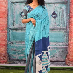 KIAARON Abstract Printed Pure Cotton Block Print Saree-image-15