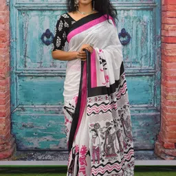 KIAARON Ethnic Motifs Printed Pure Cotton Block Print Saree-picture-38