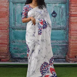 KIAARON Abstract Printed Pure Cotton Block Print Saree-picture-29