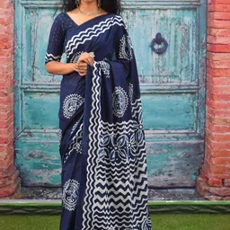 KIAARON Ethnic Motifs Printed Pure Cotton Block Print Saree-image-56