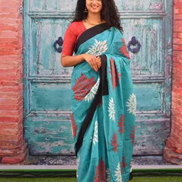 KIAARON Floral Printed Pure Cotton Block Print Saree-picture-30