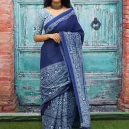 KIAARON Ethnic Motifs Printed Pure Cotton Block Print Saree-picture-32