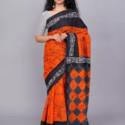 KIAARON Ethnic Motifs Printed Pure Cotton Block Print Saree-picture-18