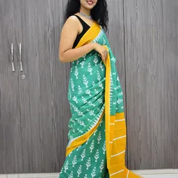 KIAARON Ethnic Motifs Printed Pure Cotton Block Print Saree-picture-11