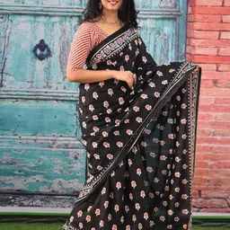 KIAARON Floral Printed Pure Cotton Block Print Saree-picture-27