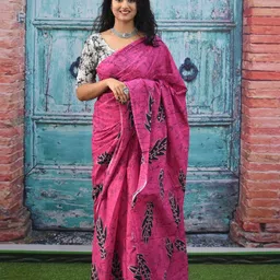 KIAARON Floral Printed Pure Cotton Block Print Saree-picture-33
