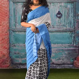 KIAARON Geometric Printed Pure Cotton Block Print Saree-picture-23