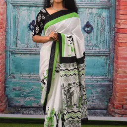 KIAARON Floral Printed Pure Cotton Block Print Saree-picture-25