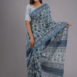 KIAARON Floral Pure Cotton Block Print Saree-picture-35