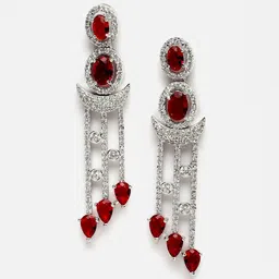 DressBerry Silver-Plated American Diamond Studded Crescent Shaped Oxidised Drop Earrings-picture-33