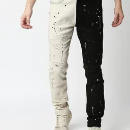 WAIMEA Men Black & Off-white Skinny Fit Colourblocked Stretchable Jeans-picture-27