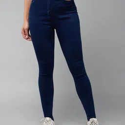 DOLCE CRUDO Women Navy Blue High-Rise Clean Look Skinny Fit Stretchable Jeans-image-87