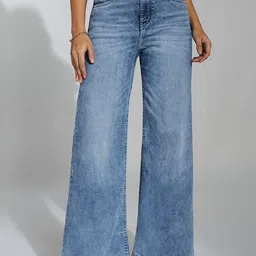 Miss Chase Women Wide Leg High-Rise Low Distress Heavy Fade Stretchable Jeans-image-92