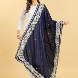 Dupatta Bazaar Floral Embroidered Georgette Dupatta With Thread Work-picture-26