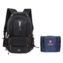 SWISS MILITARY Unisex Set Of 2 Black & Blue Backpack with USB Charging Port & Toiletry Bag-picture-17