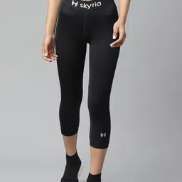 skyria Women Black Solid Moisture Wicking Workout Tights-picture-13