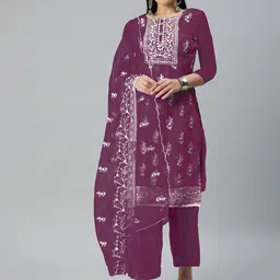 KALINI Floral Embroidered Organza Unstitched Dress Material-picture-36