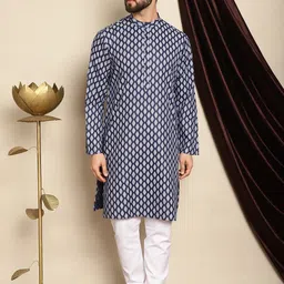 Anouk Navy Blue Bandhani Printed Mandarin Collar Straight Kurta With Churidar-picture-15