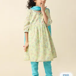 Fabindia Girls Floral Printed Gotta Patti Pure Cotton Kurta with Churidar & With Dupatta-picture-23