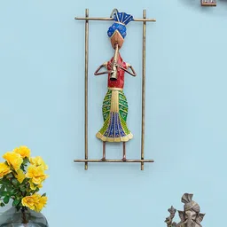 Golden Peacock Multicoloured Musician Playing Shehnai Figurine Showpiece-picture-31