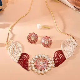 Fida Gold-Plated Pearl-Beaded & Kundan Studded Jewellery Set-picture-15