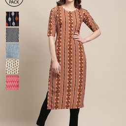 7Threads Pack of 6 Women Ethnic Motifs Printed Crepe Kurta-picture-39