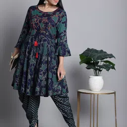 KALINI Floral Printed Thread Work A-Line Kurta with Dhoti Pants-picture-18