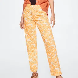 MANGO Women Off White & Yellow Pure Cotton Straight Fit Floral Printed Jeans-image-28