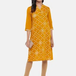 RANGMANCH BY PANTALOONS Women Mustard Yellow Ethnic Motifs Printed Cotton Kurta-image-56