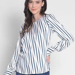 Crimsoune Club Striped Round Neck Cuffed Sleeves Lyocell Regular Top-image-44