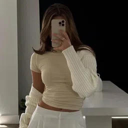 StyleCast Cream-Coloured Round Neck Short Sleeves Top image 1