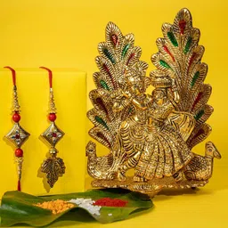 PANASH Set Of 2 Gold-Plated Kundan-Studded Rakhi With Radha Krishna & Roli Chawal-picture-34