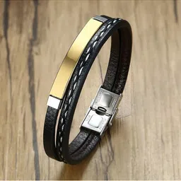 ZIVOM Men Leather Gold-Plated Cuff Bracelet-picture-17