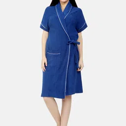 Sand Dune Women Blue Solid Pure Terry Cotton Bath Robe-image-80