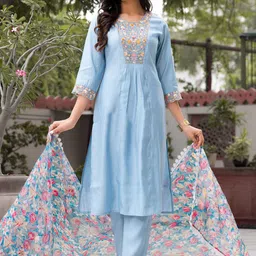 Label Khoj Ethnic Motifs Embroidered Regular Thread Work Kurta With Trousers & Dupatta-picture-16