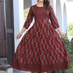 DARVIKAA COLLECTION Ethnic Motifs Printed Mirror Work A-Line Ethnic Dresses-picture-0