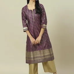 Rangriti Geometric Printed Notched Neck Straight Kurta-picture-39