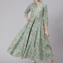 GLAM ROOTS Women Green Floral Printed Anarkali Kurta-picture-21