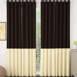 Story@home Brown & Beige Set of 4 Faux Silk Colourblocked Room Darkening Door Curtains-picture-26