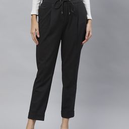 Marks & Spencer Women Charcoal Grey Solid Pleated Trousers-picture-37