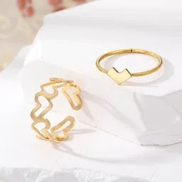 Jewels Galaxy Set of 2 Gold-Plated Heart-Themed Stackable Finger Rings-picture-22