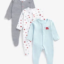 mothercare Boys Pack of 3 Printed Pure Cotton Full Sleeves Sleepsuits-picture-37