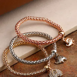YouBella Women Set of 3 Stone-Studded Elasticated Charm Bracelets-picture-45