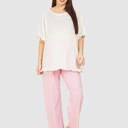 Mom For Sure by Ketki Dalal Flared Sleeves Ruffles Maternity Cotton Top With Lounge Pants-picture-36